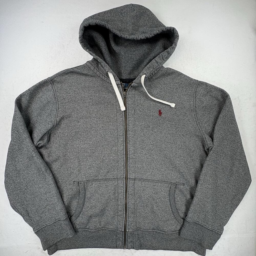 Polo Ralph Lauren Hoodie Mens XL Gray Full Zip Fleece Kangaroo Pocket Logo